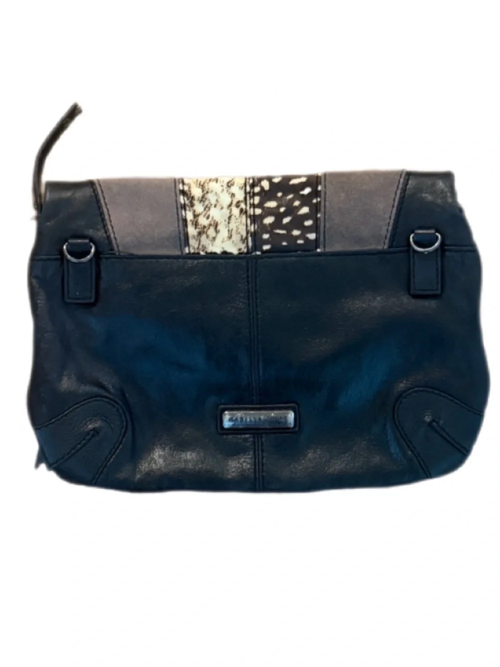 Vintage Isabella Fiore Black Leather Haircalf Suede Foldover Clutch Purse Y2K